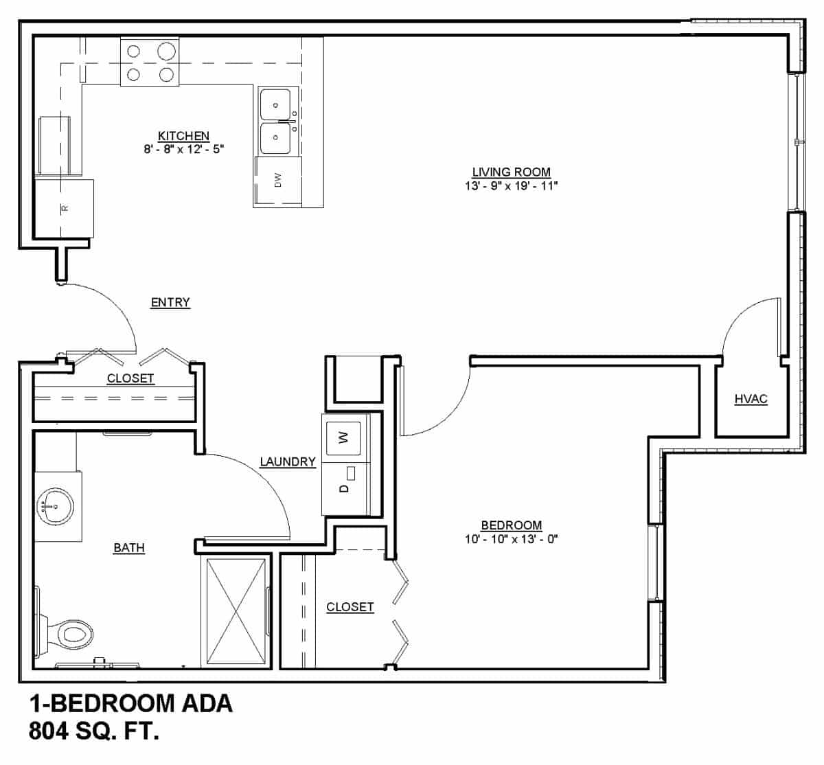 1 Bedroom ADA 804 Sq. Ft. Mill City Senior Living