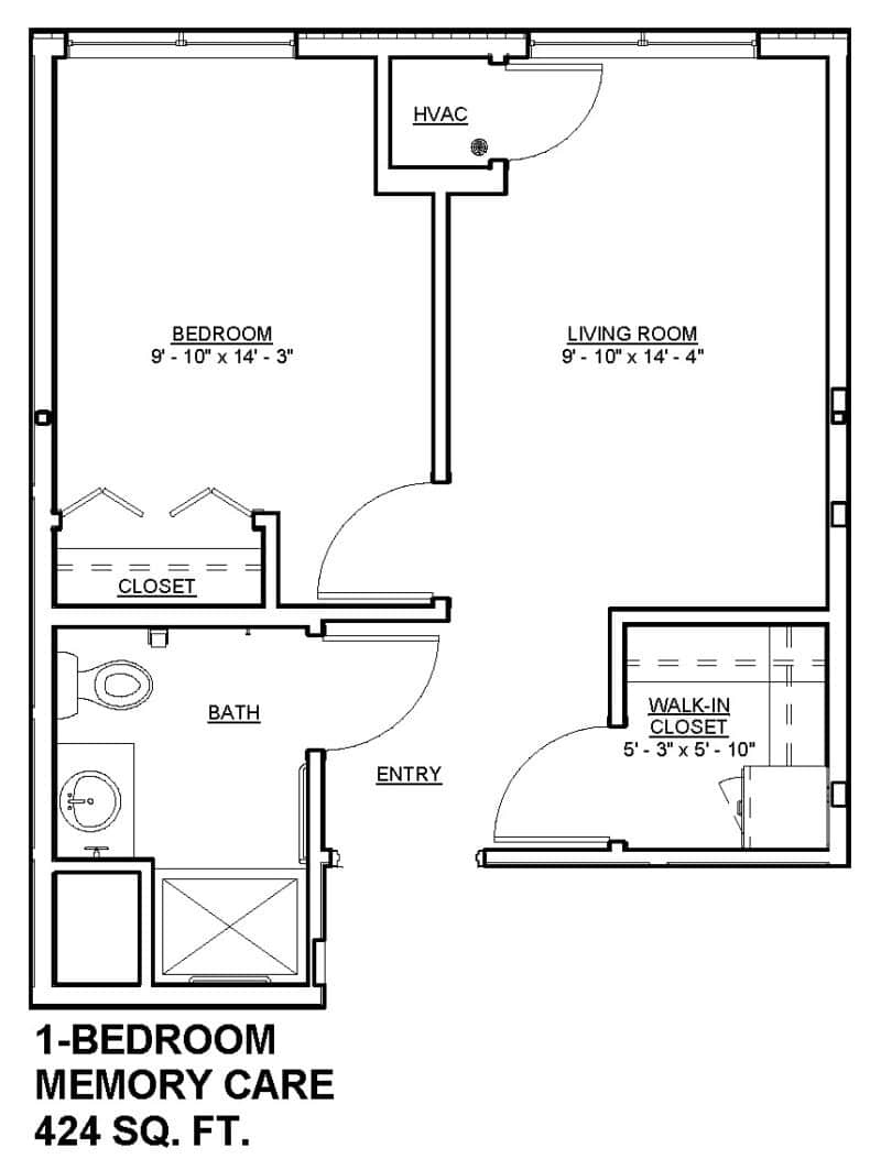 1 Bedroom 424 Sq. Ft. Mill City Senior Living