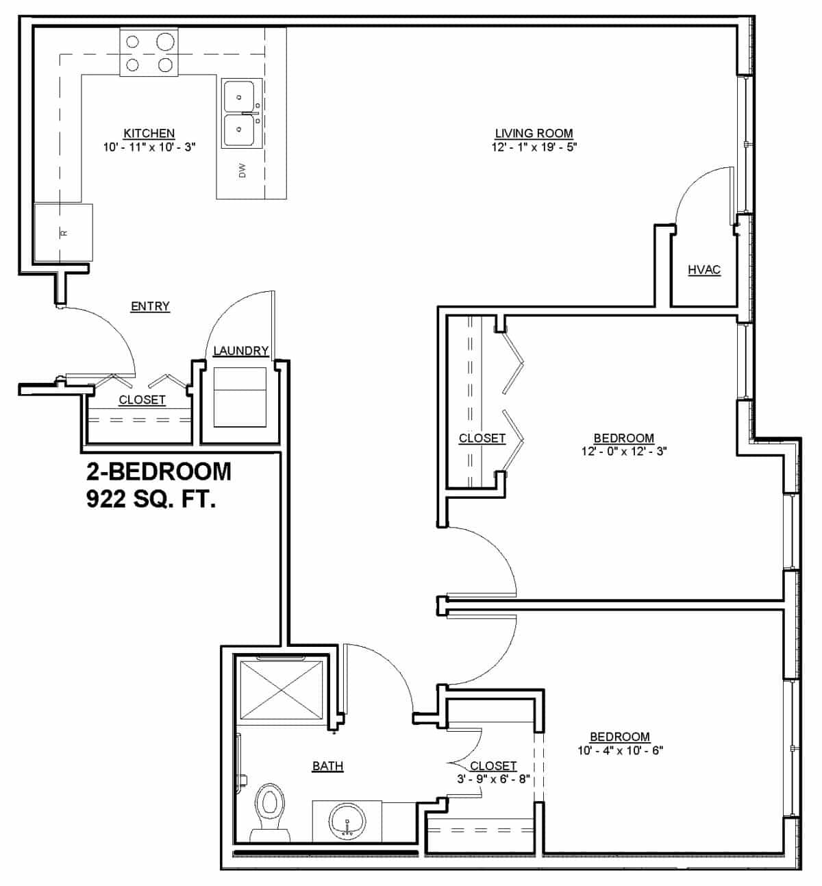 Mill City Senior Living 2 Bedroom 922 Sq. Ft.