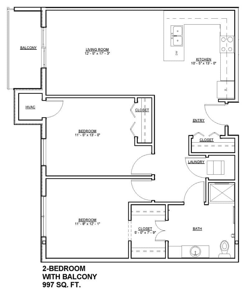Mill City Senior Living 2 Bedroom with Balcony 997 Sq. Ft.