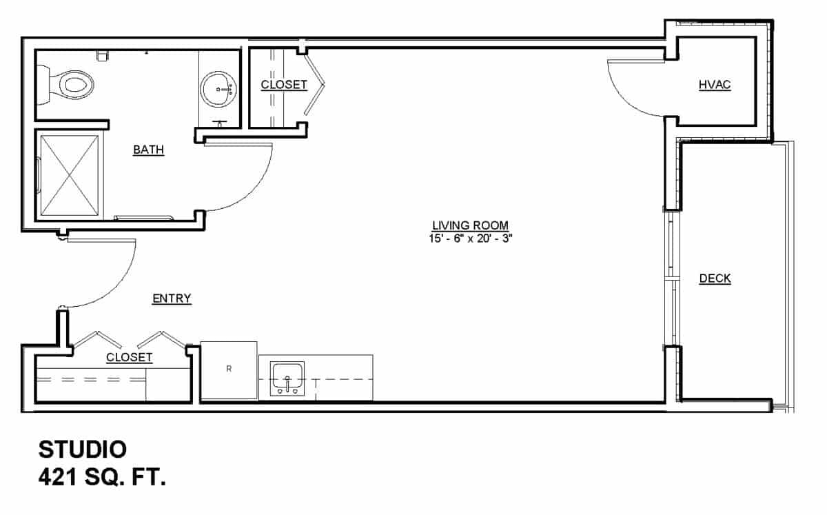 Mill City Senior Living Studio with Balcony 421 Sq. Ft.